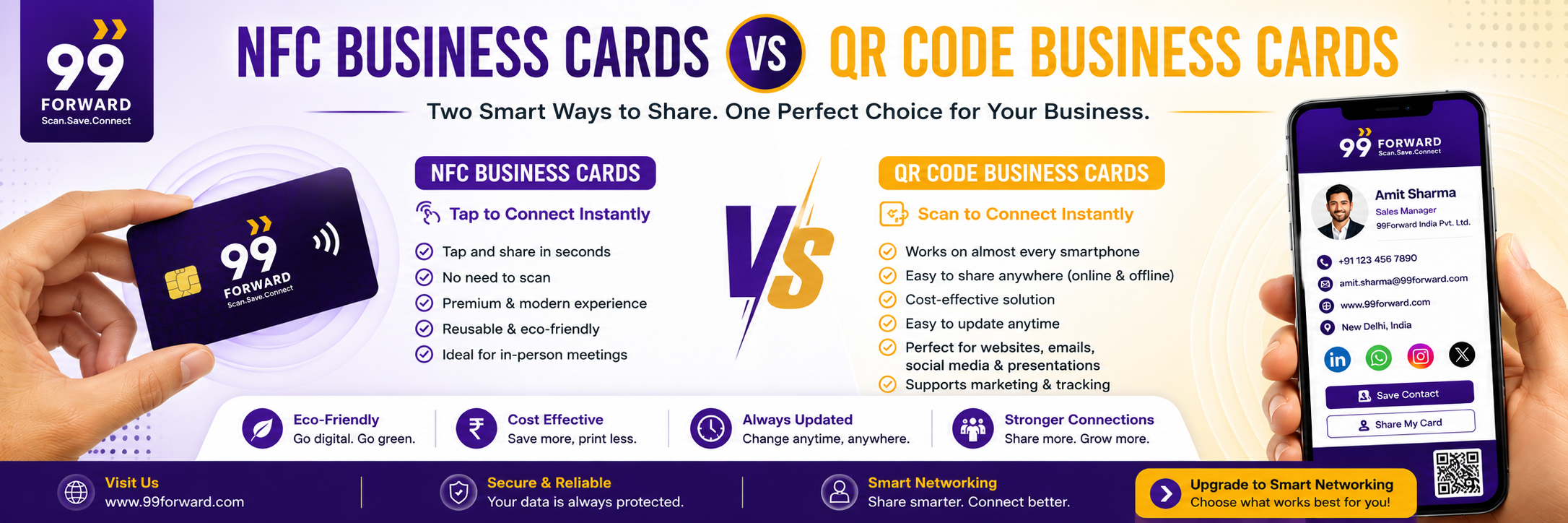 NFC Business Cards vs QR Code Business Cards: Which One Should You Choose? | 99Forward